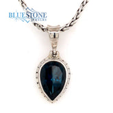 Sterling Silver Pendant with a Pear Cut London Blue Topaz Gemstone. Pe