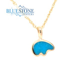 Small 14 Karat Yellow Gold California Bear Pendant with Turquoise Inla