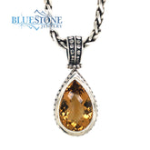 Large Sterling Silver Pendant with One 5/8" x 7/8" Teardrop Cut Madeir