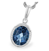 14 Karat White Gold Pendant with 1.90 Carat Oval Cut London Blue Topaz