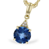 14 Karat Yellow Gold Pendant with 1.60 Carat 7mm Round London Blue Top