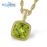 14 Karat Yellow Gold Pendant with One 0.95 Carat 6mm Cushion Cut Perid