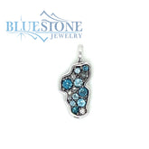 Small 14 Karat White Gold Lake Tahoe Pendant with London, Swiss and Sk
