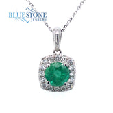 14 Karat White Gold Pendant with One 5.5mm Round Natural Emerald and 1