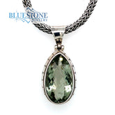 Large Sterling Silver Pendant with One Teardrop/Pear Cut Green Amethys