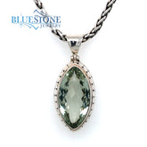 Sterling Silver Pendant with One Marquise Cut Green Amethyst. Pendant