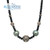 Black Spinel Beaded Necklace with Five Black Rhodium Plated Sterling S