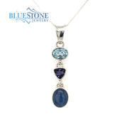 Sterling Silver Necklace with Topaz, Iolite and Kyanite- 18 Inches