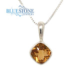 Sterling Silver Rhodium Plated Pendant with One 6mm Square Cushion Cut