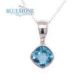 Sterling Silver Rhodium Plated Pendant with One 6mm Square Cushion Cut