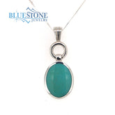 Sterling Silver Rhodium Plated Pendant with and One Oval Natural Turqu