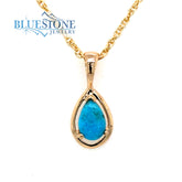 14 Karat Yellow Gold Pendant with One 8mm x 5mm Pear Cut Natural Turqu