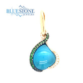14 Karat Yellow Gold Pendant with One 8.38 Carat Cabochon London Blue