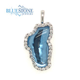 Large 14KWG Diamond Outline Pendant w/ Hydro Topaz