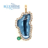 Large 14KYG Lake Tahoe Diamond Outline Pendant w/ Hydro Topaz & Emerald