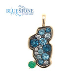 Small 14KYG Pendant w/ Blue Topazes, Diamonds & Emerald