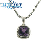 Medium Sterling Silver Pendant with One Square Cushion Cut Amethyst on