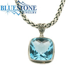 Extra Large Sterling Silver Dot Pendant with One Square Cushion Cut Bl