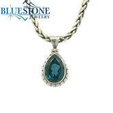 Large Sterling Silver Pendant with a Teardrop Cut London Blue Topaz Ge