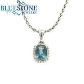 Small Sterling Silver Pendant with One Rectangle Cushion Cut London Bl