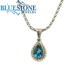 Small Sterling Silver Pendant with One Teardrop Cut London Blue Topaz