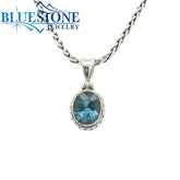 Small Sterling Silver Pendant With One Oval Cut London Blue Topaz Gems