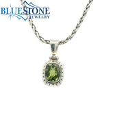 Small Sterling Silver Pendant with One Rectangular Cushion Cut Peridot