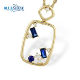 14 Karat Yellow Gold Hollow Rounded Rectangle Pendant with Two Baguett