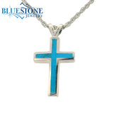 Small Silver Cross Pendant with Turquoise