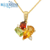 14KYG Cluster Pendant w/ Garnet, Peridot, Citrine & Diamonds