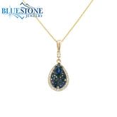 14KYG Pendant with Blue Sapphires & Diamonds