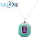 Sterling Silver Pendant w/ Turquoise & Amethyst- 18"