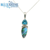 Sterling Silver Pendant w/ Blue Topaz & Abelone - 18"