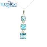 Silver Pendant w/ Square Cut Sky Blue Topaz- 18"