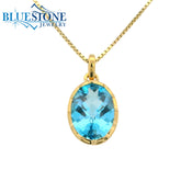 Gold Plated Swiss Blue Topaz Pendant with Chain