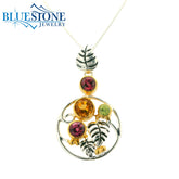 Silver and Gold Pendant with Citrine and Garnet- 18"