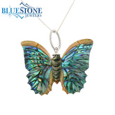 Hand Carved Mother of Pearl Butterfly Pendant with Chain