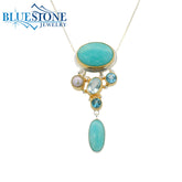 Silver and Gold Pendant with Amazonite, Pearl and Topaz- 18"
