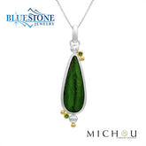 Silver and Gold Pendant with Beetle Wing and Emeralds- 18"