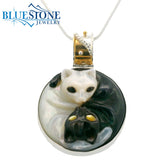 Silver and Gold Yin Yang Cat Mother of Pearl Pendant- 20"