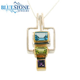 Silver and Gold Pendant with TOpaz, Peridot and Amethyst- 18"