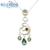 Silver & Gold Pendant with Topazes and Tanzanite- 18"
