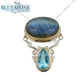 Silver & Gold Pendant with Labradorite and Topaz- 18"