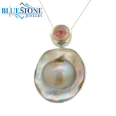 Silver and Gold Pendant with Pearl and Pink Tourmaline- 18"