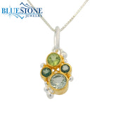 Silver & Gold Pendant with Amethyst, Peridot and Topaz- 18"