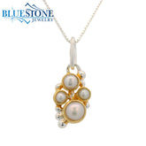 Silver & Gold Flower Pendant with Pearl- 18"