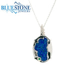 Large Silver Lake Tahoe Reversable Bear Pendant with Lab Grown Opal and Emerald.
