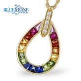 14 Karat Yellow Gold Rainbow Pendant with 17 Multicolored Sapphires at