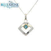 Two-Tone Concave Square Outline Pendant w/ Sky Blue Topaz- 18"