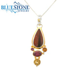 Two-Tone Pendant w/ Beetle Wing, Citrines & Rhodolite Garnets- 18"